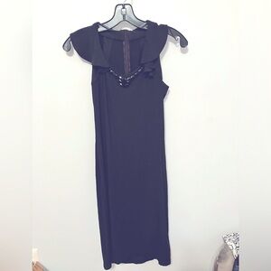 Charles Chang-Lima black dress jeweled neckline flutter sleeves Sz 2